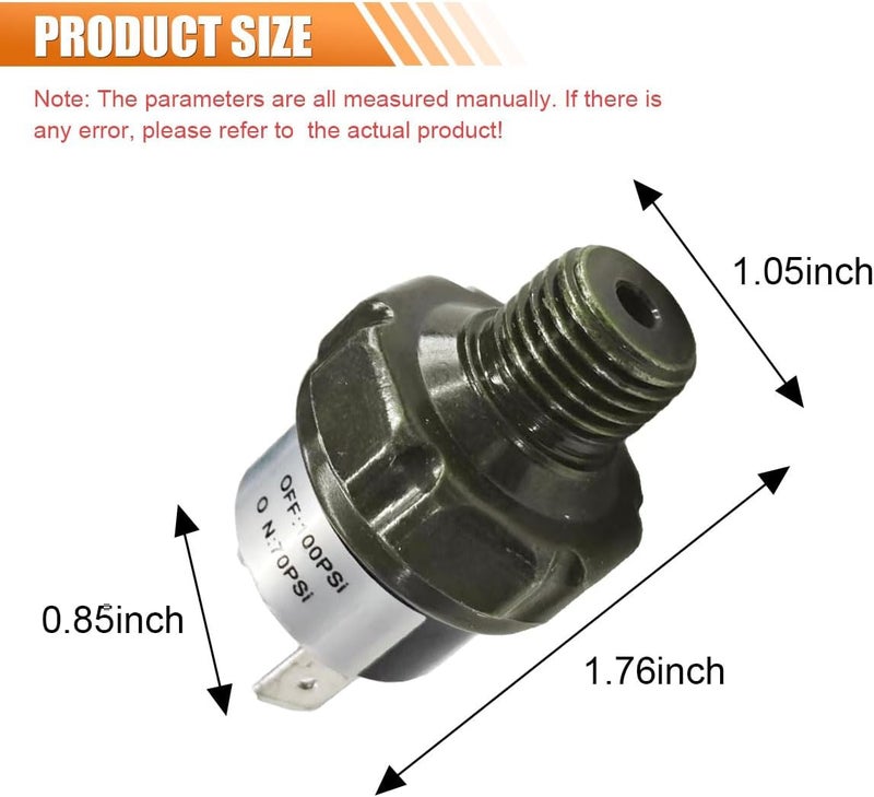 BDZMC 70-100 PSI Air Pressure Switch, 1/4" NPT Thread Air Compressor Pressure Switch, DC 24V 12V Pressure Switch, 70 PSI Air Horn/Tank Pressure Switch (70-100PSI) - Image 2